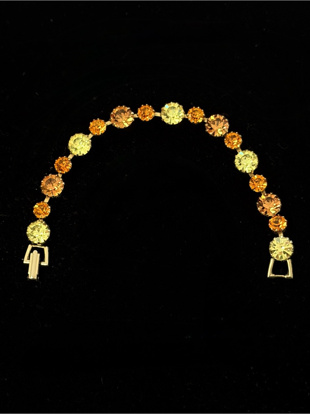 Vintage signed WEISS Bracelet in soft green,citrine orange and smoky champagne